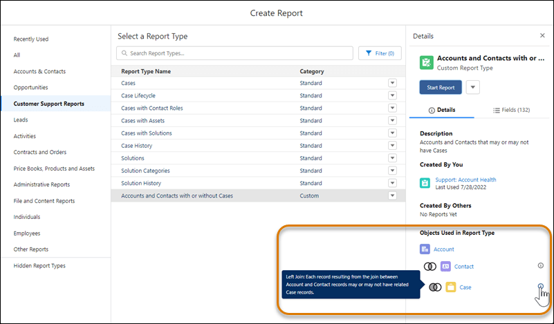 Review a Custom Report Type’s Structure During Report Creation Review a Custom Report Type’s Structure During Report Creation