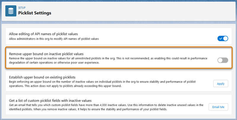 Picklist Settings Picklist Settings
